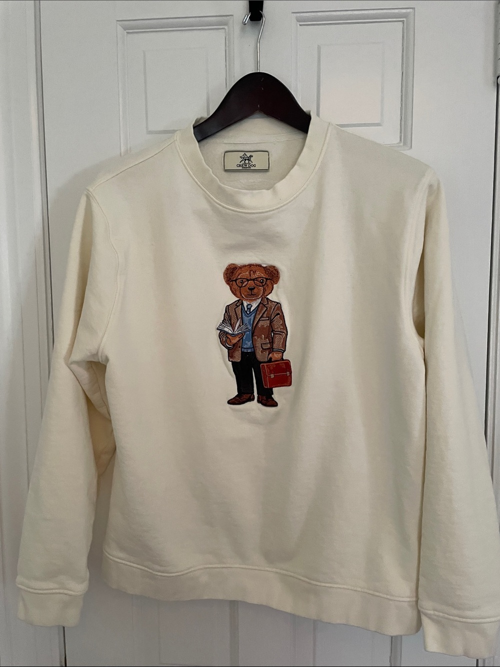 Crew Dog Cream Crewneck Sweatshirt with Embroidered Bear